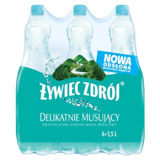 Żywiec Zdrój 1,5L x 6 sztuk, woda źródlana w butelkach PET delikatnie musujący