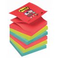 Karteczki harmonijkowe Post-it Super Sticky Z-Notes Bora Bora 76x76 mm, komplet neonowych bloczków 6 x 90 kartek