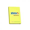 Karteczki samoprzylepne Stick'N 51x76mm, bloczek 100 kartek, kolory neonowe żółty