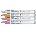 Markery akrylowe Schneider Paint-It Metallic 2 mm, 4 metaliczne kolory w etui srebrny, złoty, miedziany, fioletowy