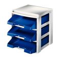 Moduł na półki Leitz Plus, biały stojak z 3 tackami na dokumenty A4 niebieskie półki