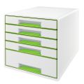 Pojemnik na dokumenty Leitz WOW, szafka z 5 szufladami biało - zielony