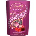 Praliny Lindt Lindor Cornet Raspberry, czekoladki mleczne z nadzieniem malinowym 200g