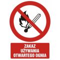 Znak piktogram tabliczka TDC, z napisem: "Zakaz używania otwartego ognia" 10,5 x 14,8 cm