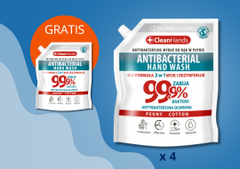 kupujac 4 opakowania mydla antybakteryjnego clean hands 1000 ml otrzymasz gratis 1 dodatkowe opakowanie